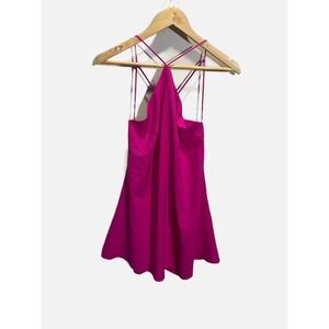 Deja Vu Halter Dress Women Medium Pink Strappy Open Back Flowy Party Summer Chic